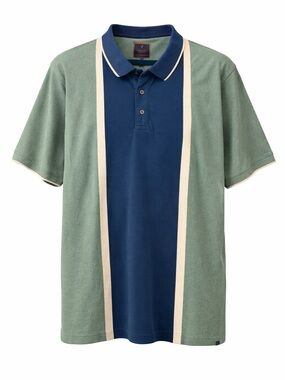 Denver Hayes Polo Shirt 4XL Green Blue Stripe Cotton Stretch Classic Fit